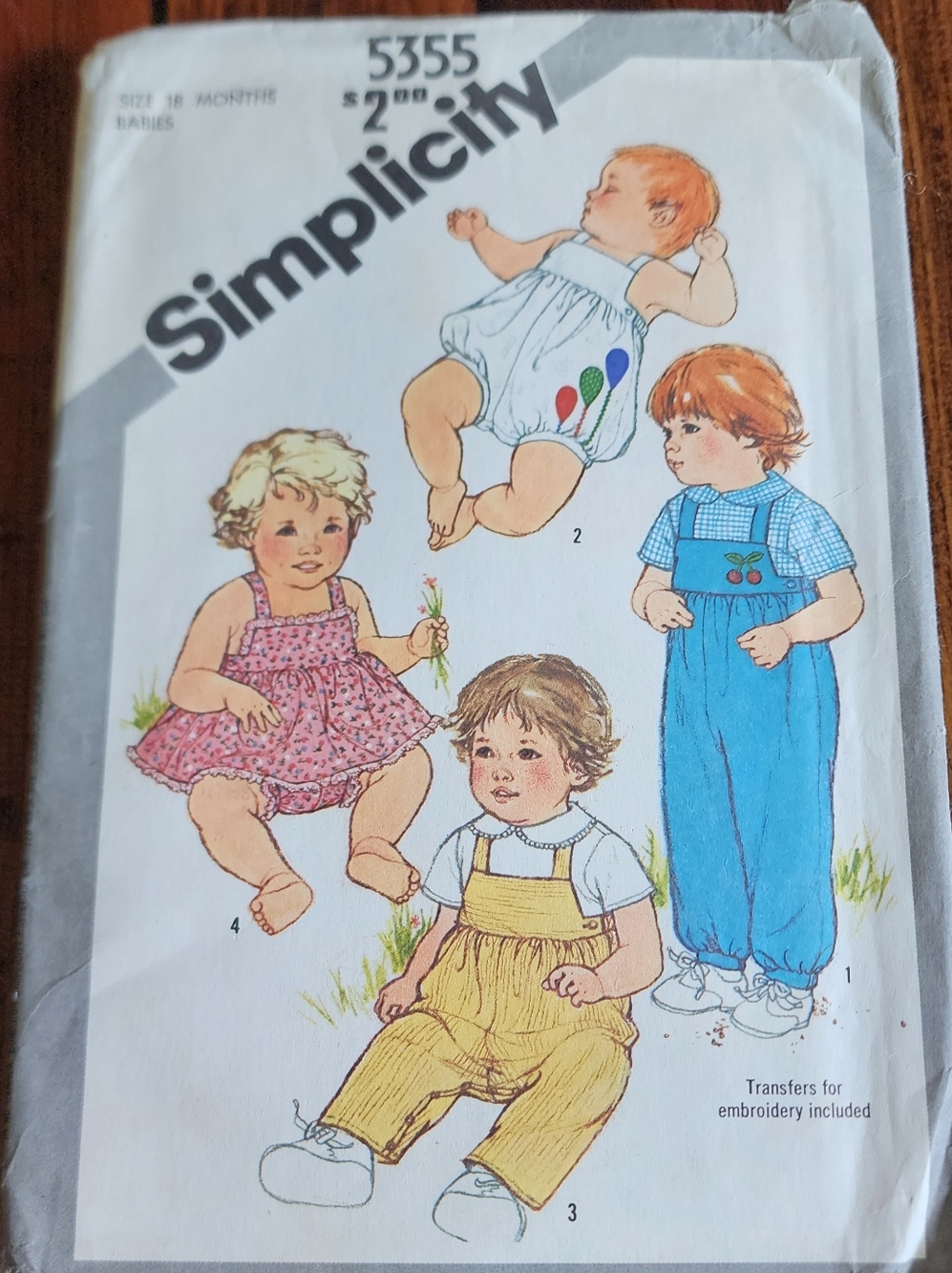 Simplicity Pattern #5355 Babies Sz 18 mos - Overalls, Shirt, Sundress & Bloomers